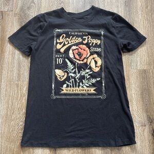 Maurices Size XS Fits Medium Oversize Graphic Tee Golden Poppy Wildflowers